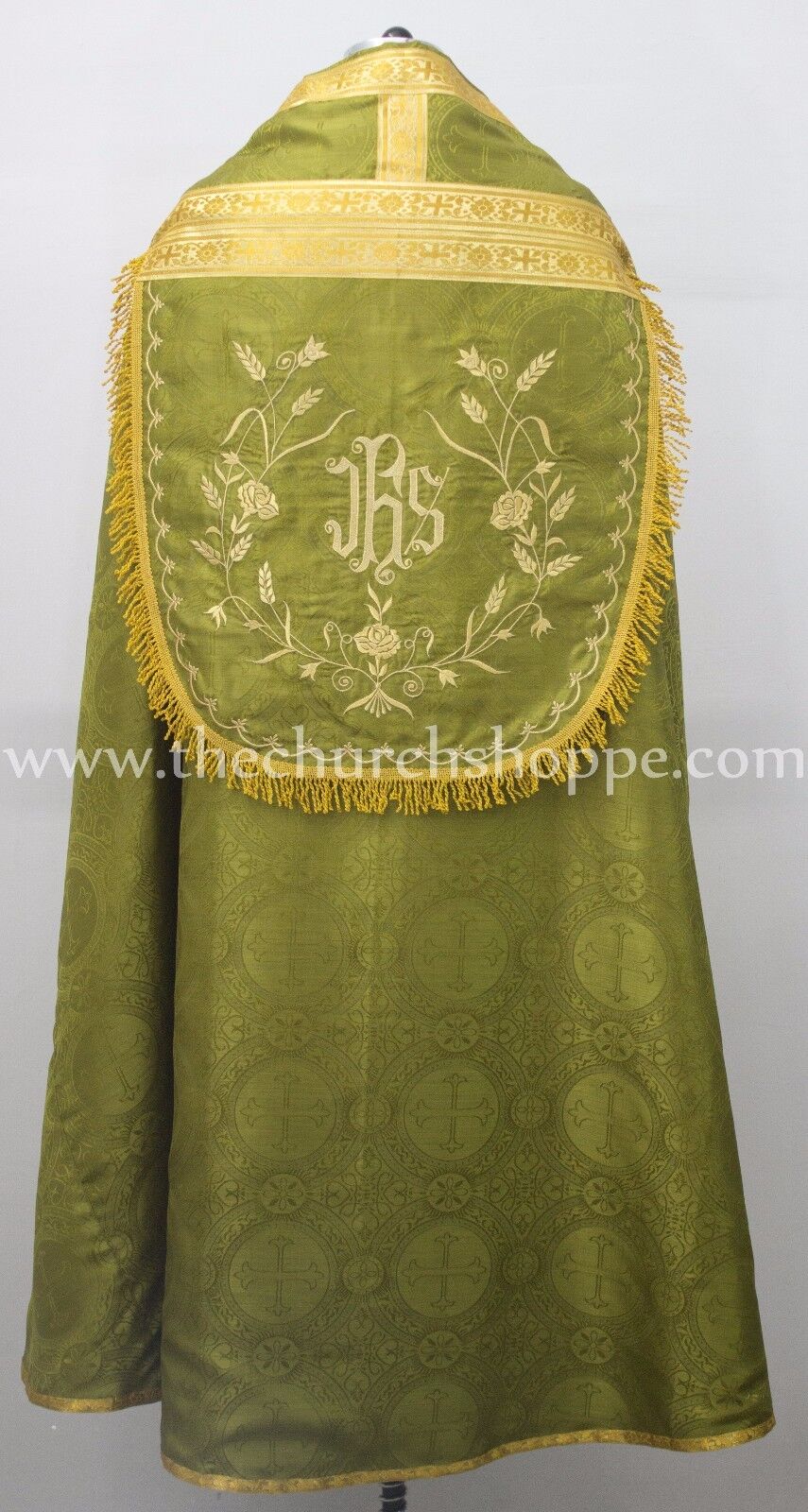 New Olive Green Cope & Stole Set wt IHS embroidery,capa pluvial,chape,far fronte