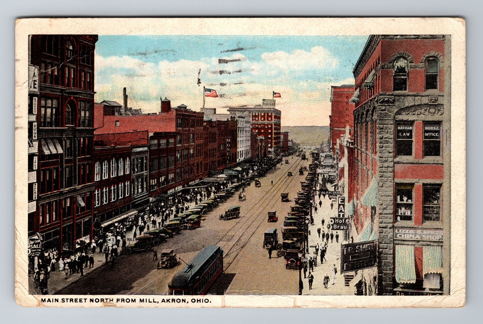 Akron OH-Ohio, Main Street North From Mill, Antique, Vintage c1922 Postcard
