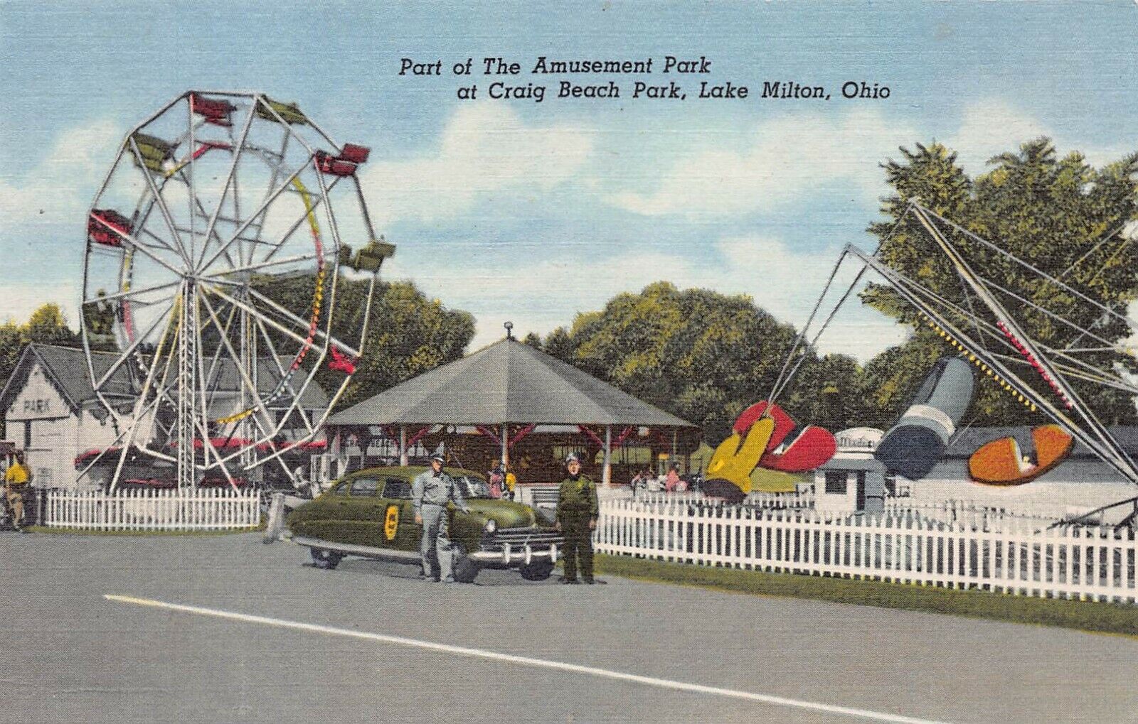 Amusement Park at Craig Beach Park, Lake Milton, Ohio, Early Postcard, Unused