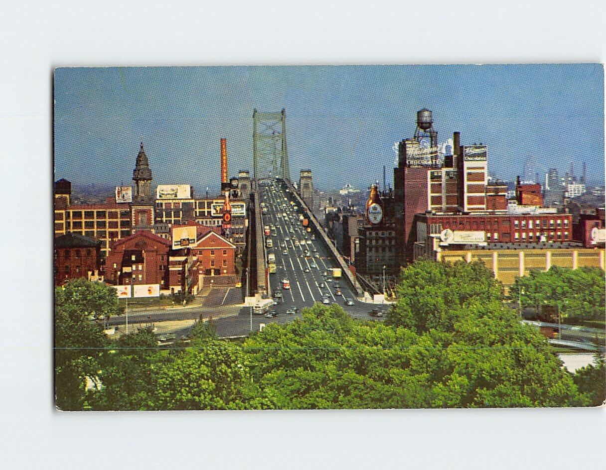 Postcard Philadelphia Approach to Benjamin Franklin Bridge PA-NJ USA