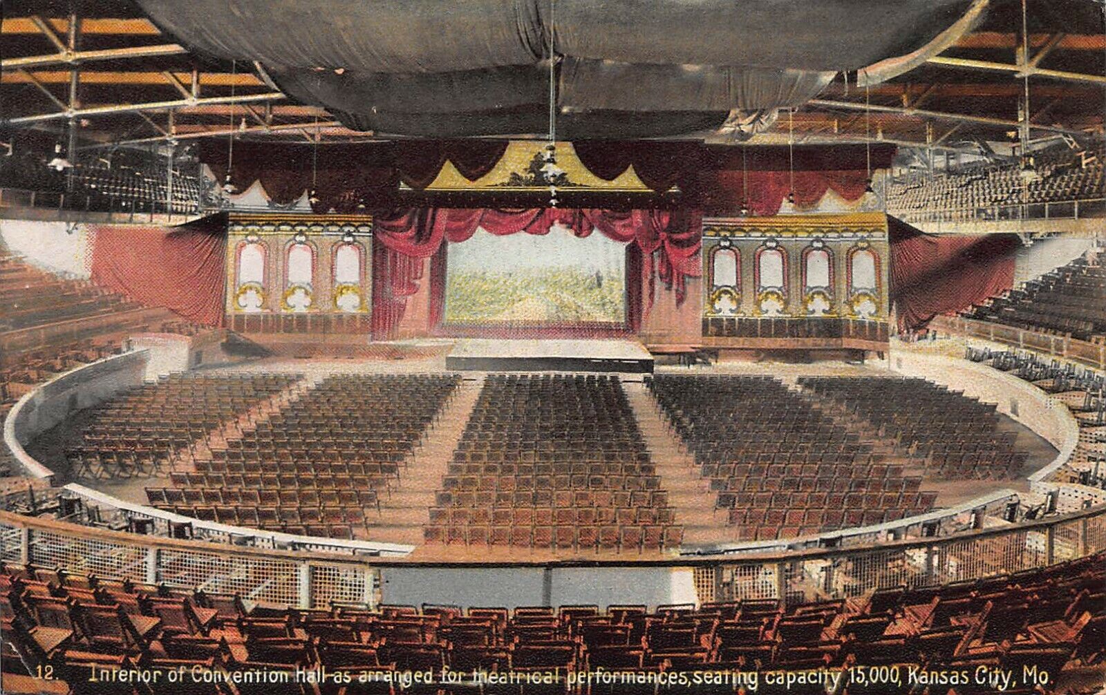 Interior of Convention Hall, Kansas City, Missouri, early postcard, used in 1908
