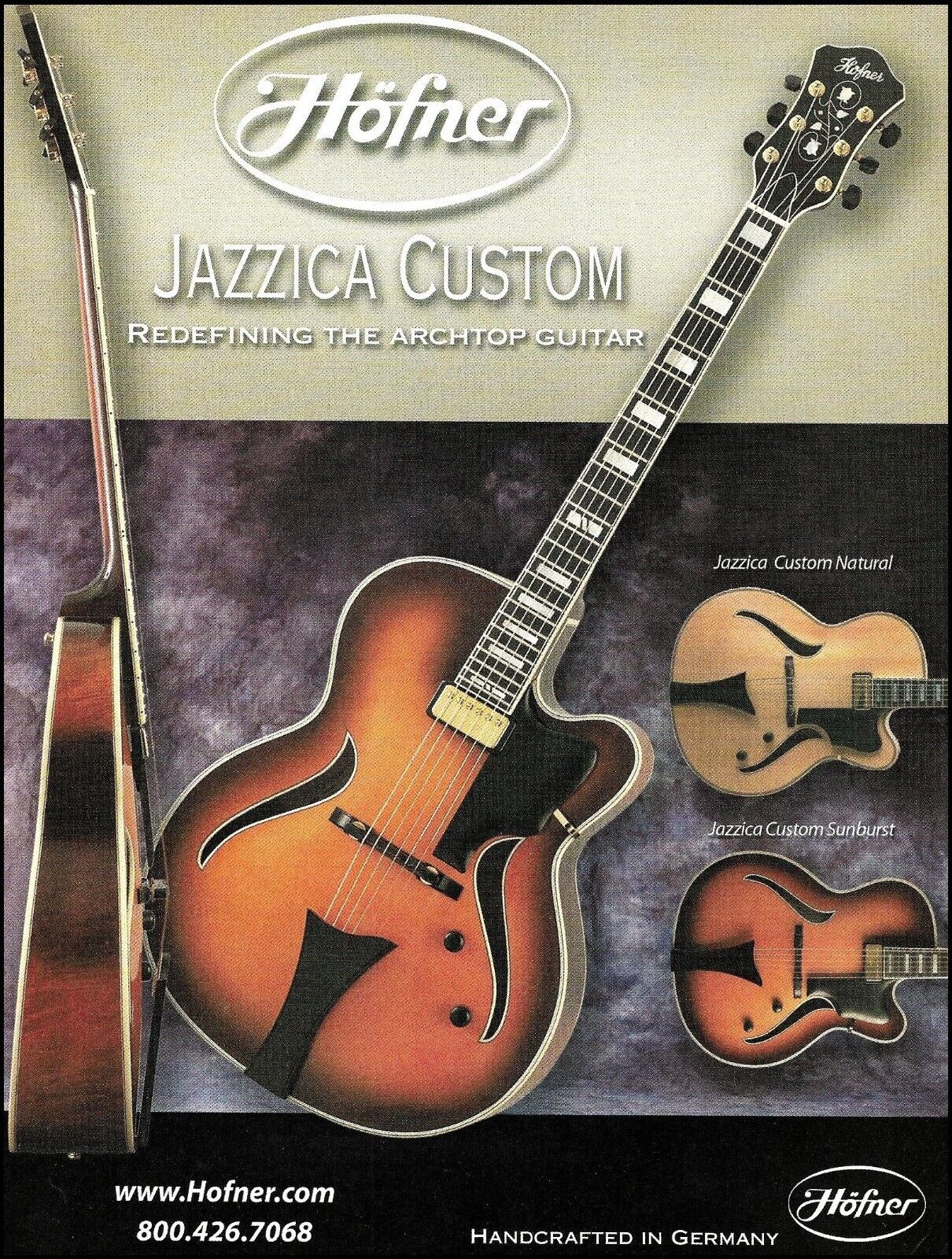 Hofner Jazzica Custom Sunburst guitar 2003 advertisement 8 x 11 ad print