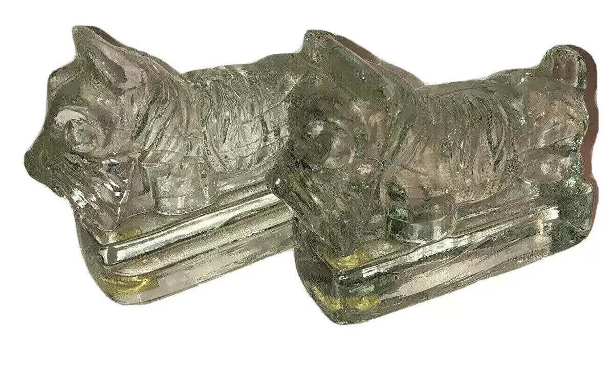 Adorable Vintage Heavy Glass Bookends Figurines Cute