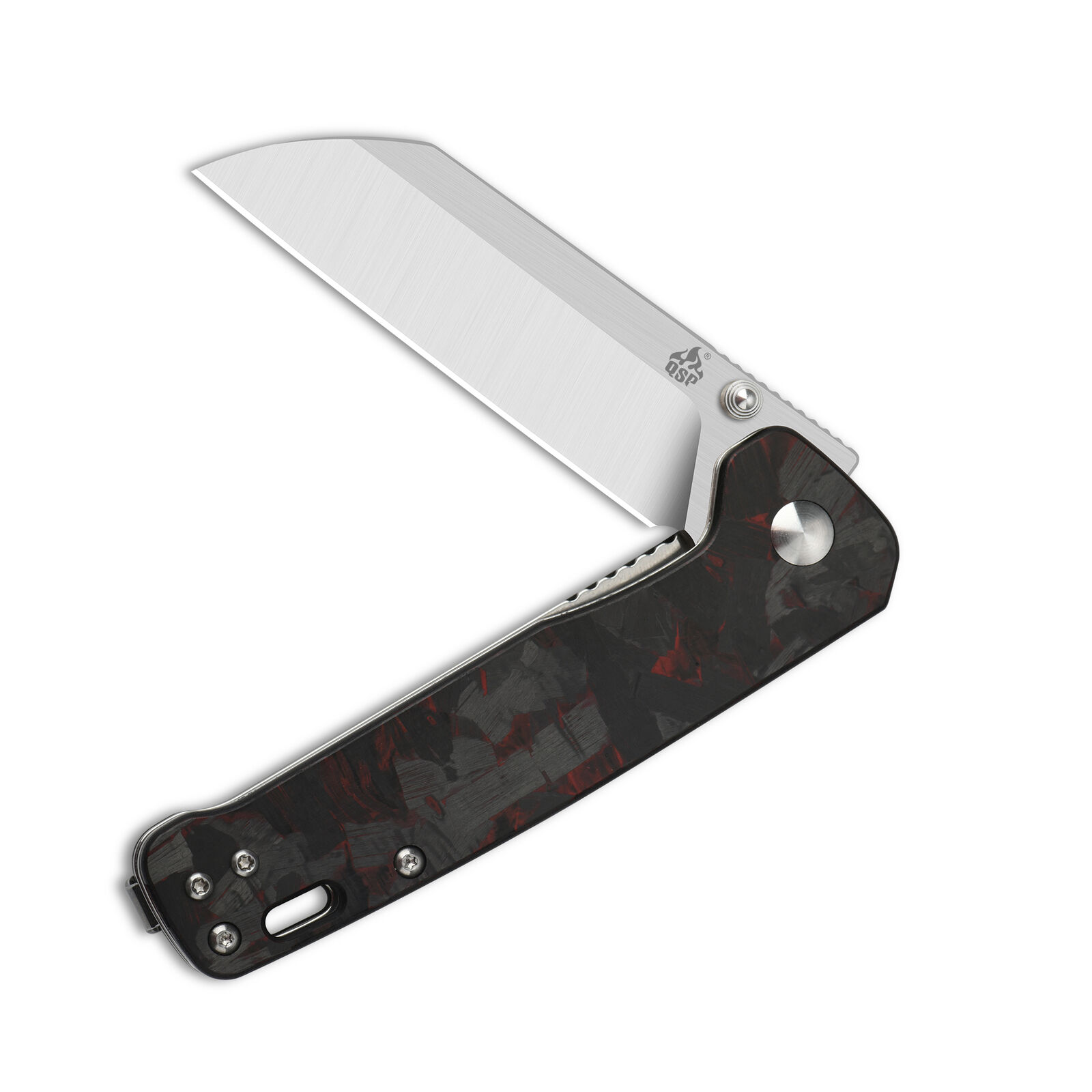 QSP Knives Penguin Liner Lock 130-TRD Knife D2 Steel/Shred Carbon Fiber/Red G10