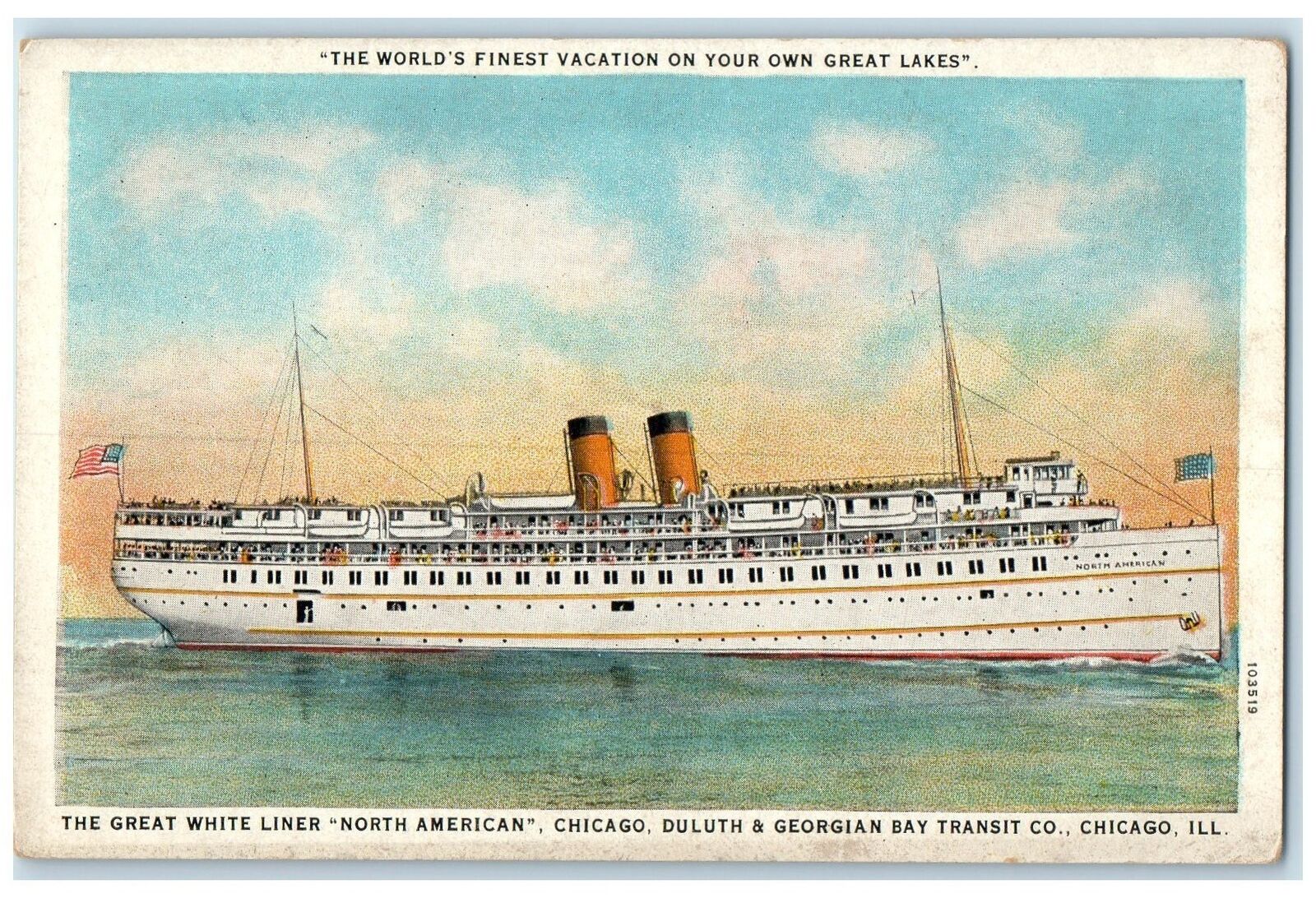 c1920's White Liner Ship Chicago Duluth & Georgian Bay Transit Co. IL Postcard
