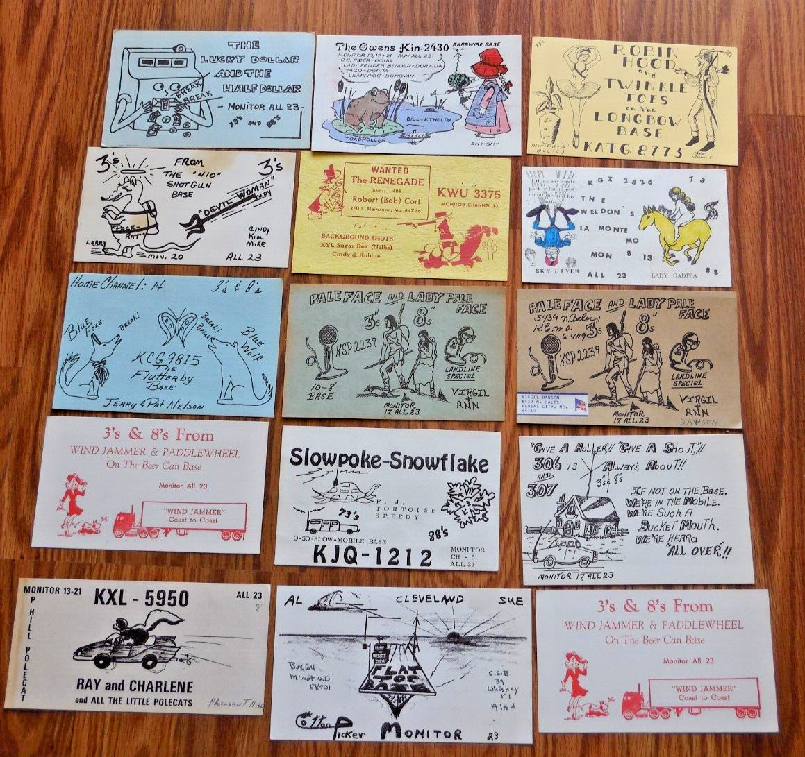 Vintage CB Radio Ham Amateur QSL Art Cards Lot of  15 Cards