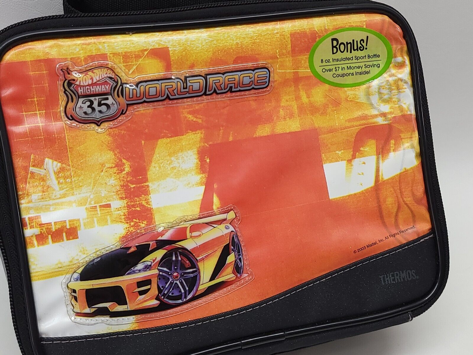 2003 Hot Wheels Highway 35 World Race Soft Kit Lunch Box Thermos NOS W/Tags Rare