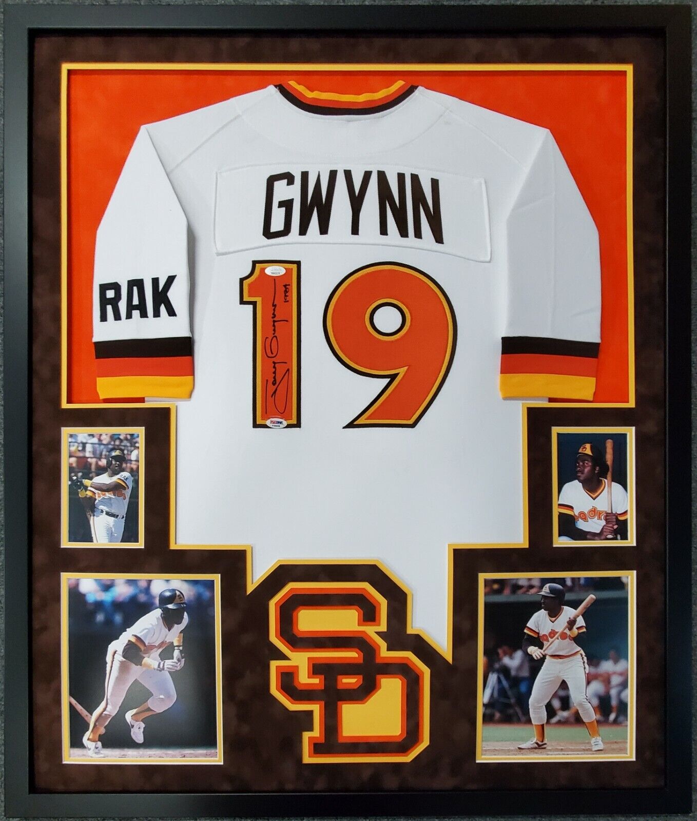 FRAMED SUEDE SAN DIEGO PADRES TONY GWYNN SIGNED INSCRIBED JERSEY PSA/DNA COA