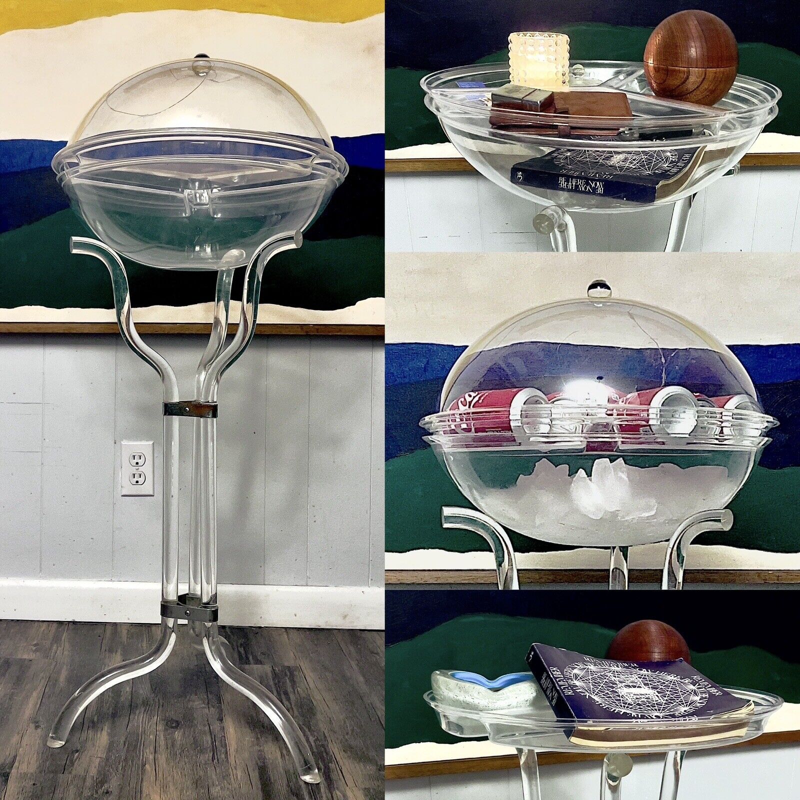 MCM Dorothy Thorpe Grainware Lucite Bowl/Tray Stand Ice-Bucket Chiller Platter