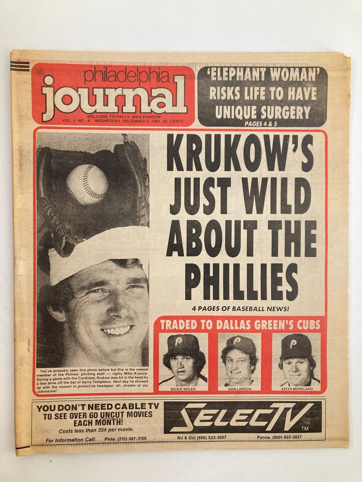 Philadelphia Journal Tabloid December 9 1981 Vol 5 #4 MLB Phillies Mike Krukow