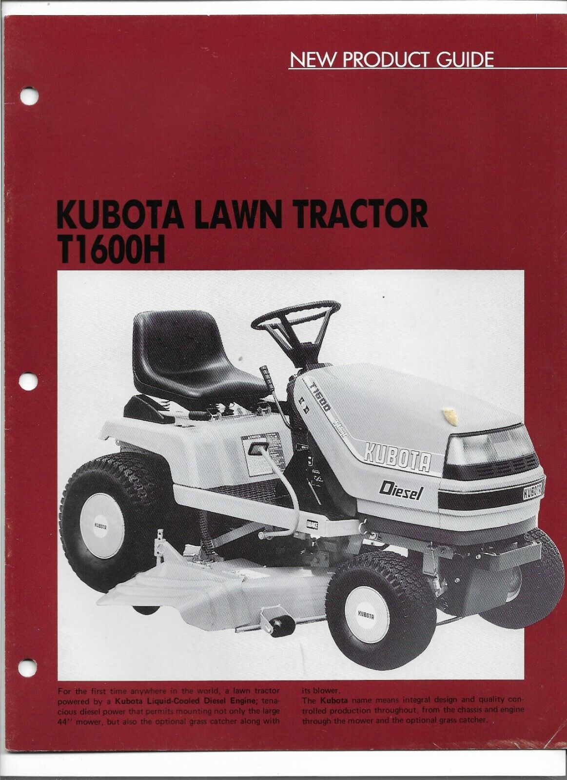 Original Kubota T1600H Lawn Tractor Sales Brochure New Product Guide 07909-61620