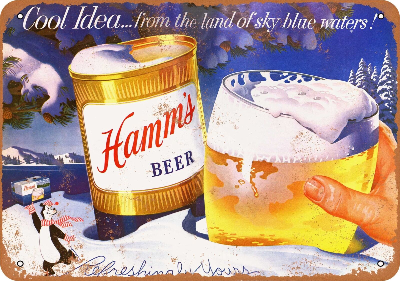 Metal Sign - 1956 Hamm\'s Beer and Winter - Vintage Look Reproduction