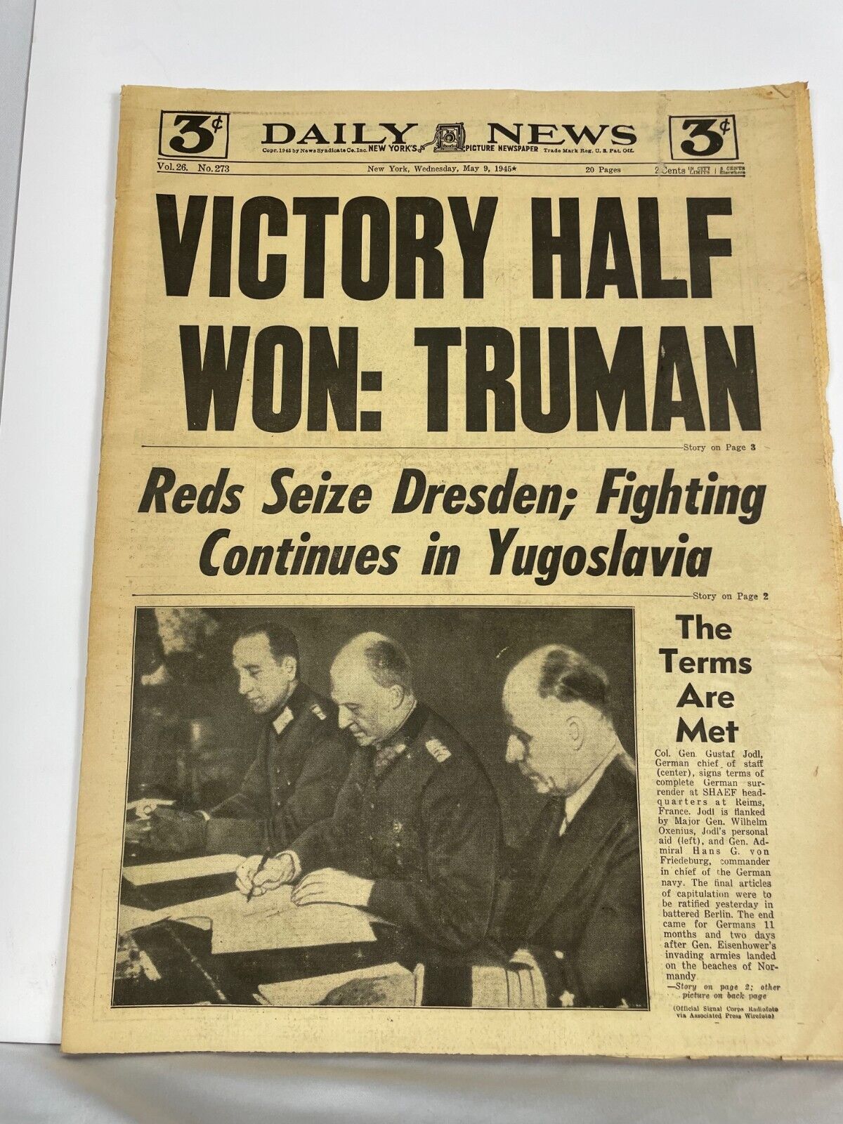 Daily News New York Victory Half Won: Truman Vol. 26 No, 273, May 9th, 1943
