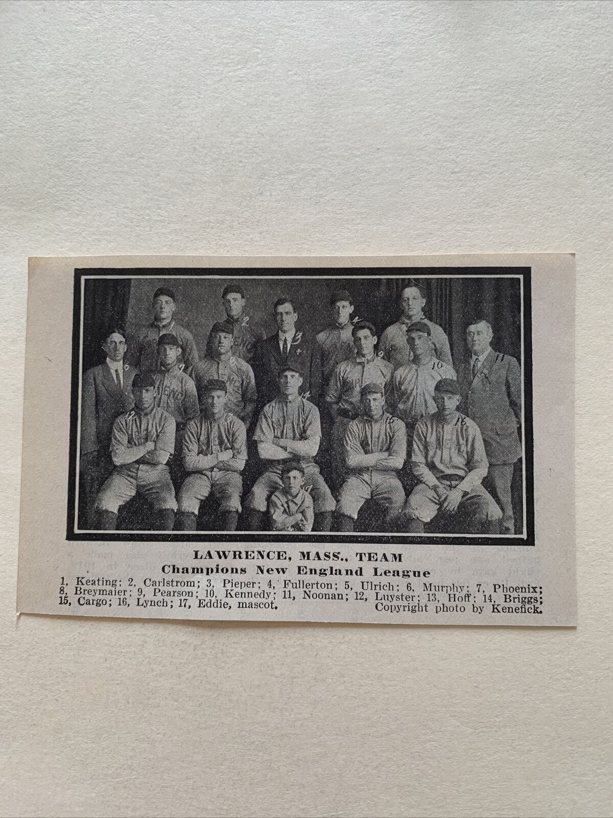 Lawrence Barristers New England Lg. Ray Keating 1912 Baseball Small Team Picture