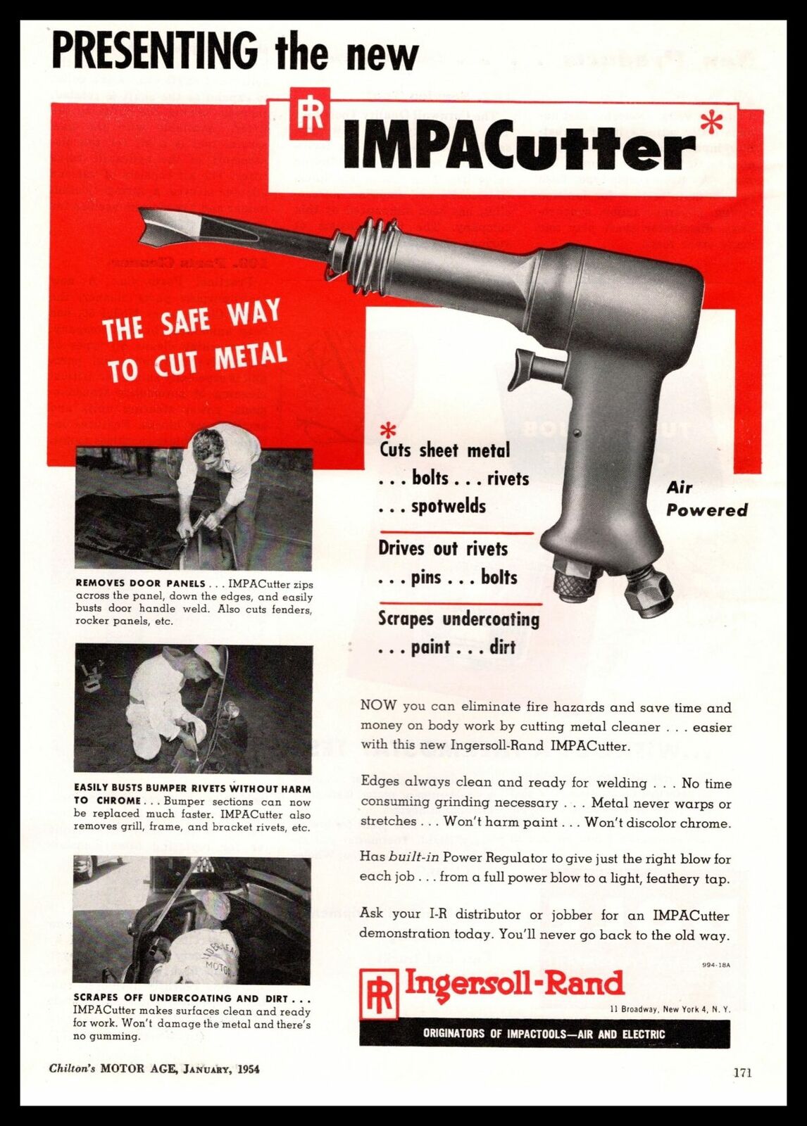 1954 Ingersoll Rand New York IMPACutter Air Powered Metal Cutter Print Ad