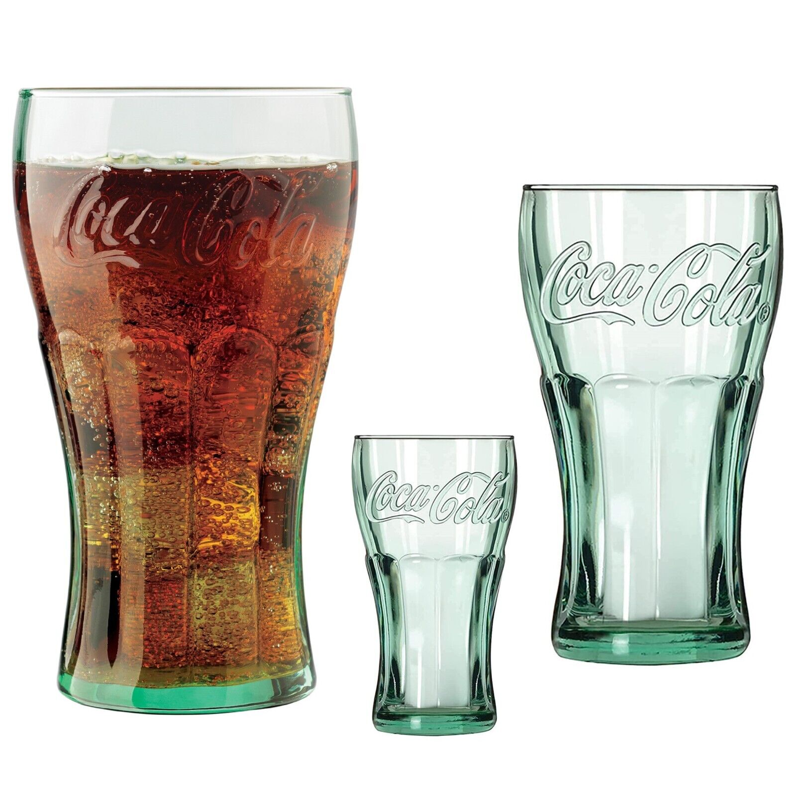 LIBBEY COCA-COLA DRINKING GLASS COLLECTORS TUMBLER SET GEORGIA GREEN MADE IN USA