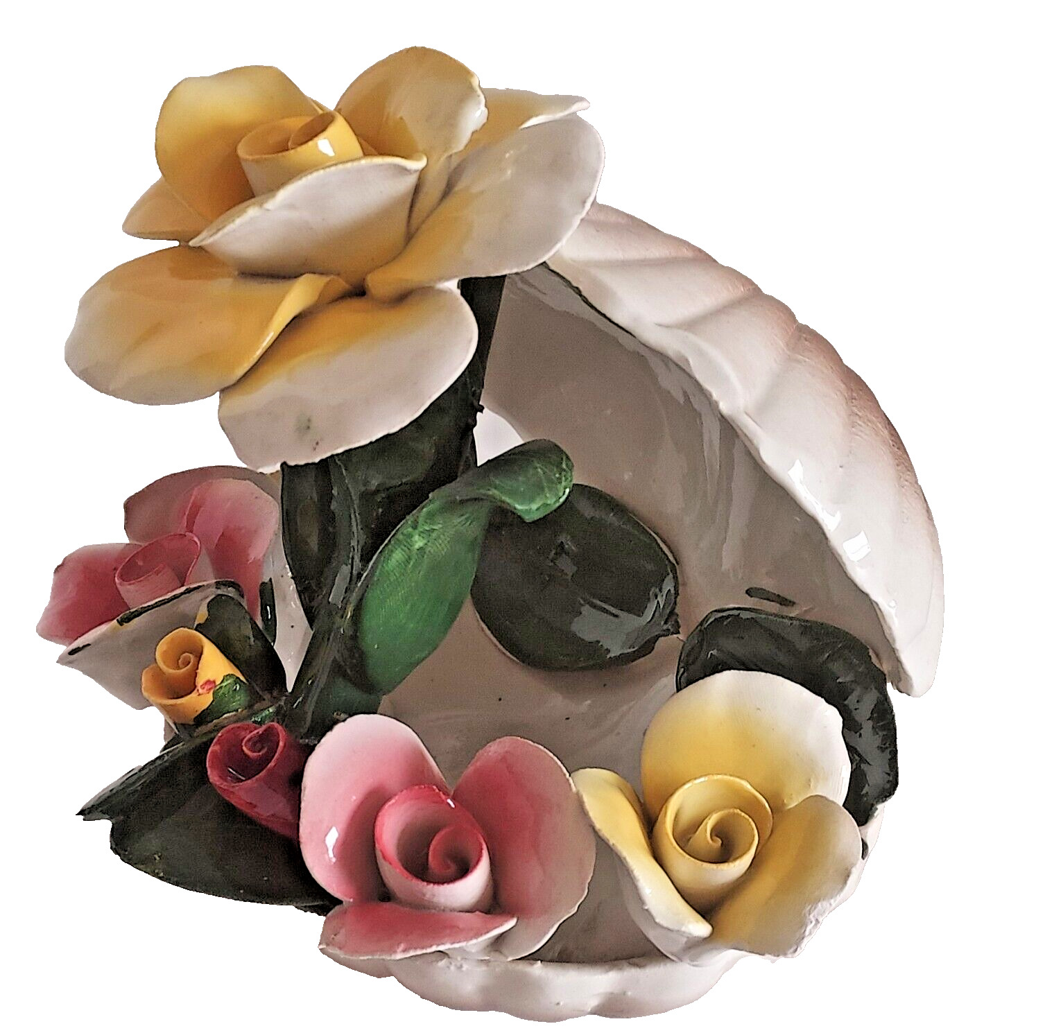 Nuova Capodimonte Clam Shell w/Roses Centerpiece 6\