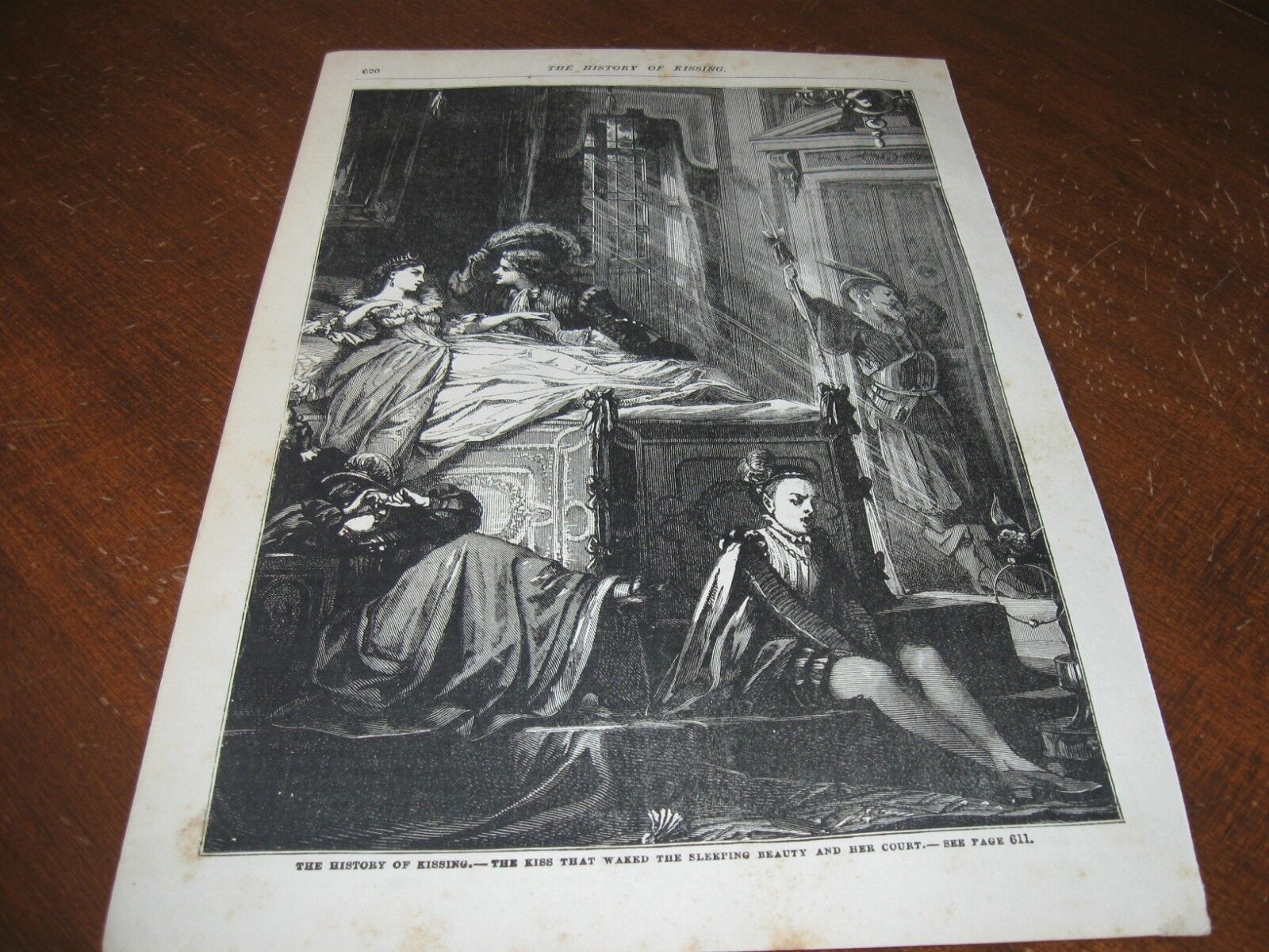 1882 Art Print ENGRAVING - The KISS of SLEEPING BEAUTY Wakes Her Court KISSING