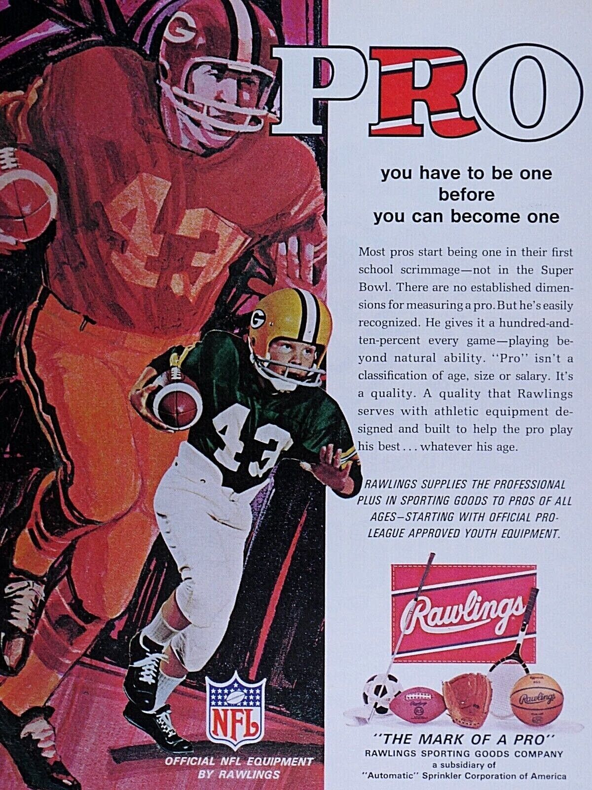 1969 Green Bay Packers Rawlings Vintage Original Print Ad 8.5 x 11\