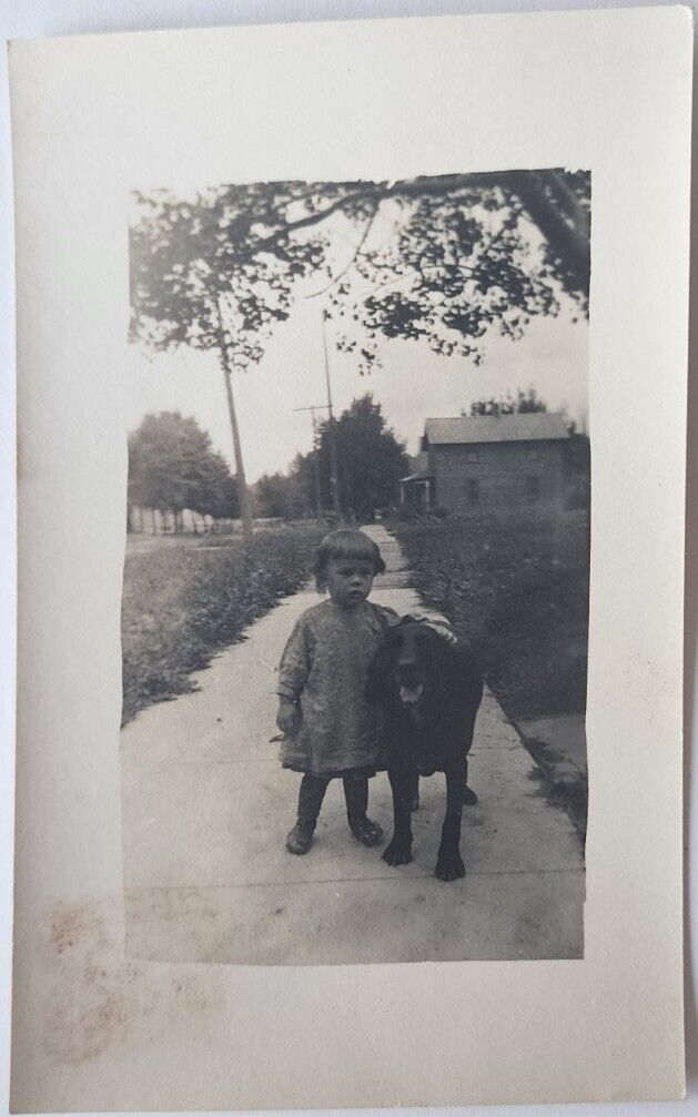 RPPC c1910 Cute Child With Her Dog - Vintage Postcard Unposted - Black Lab