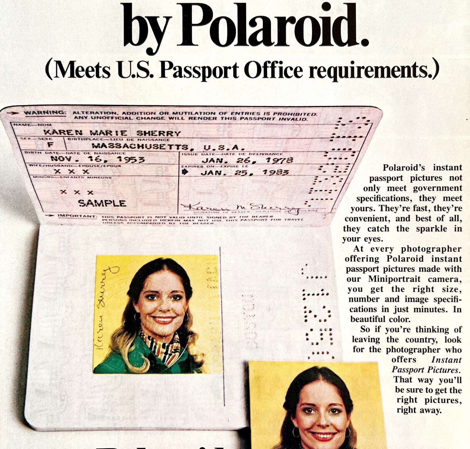 Polaroid 1 Minute US Passport Photo 1979 Advertisement Vintage Camera DWKK7