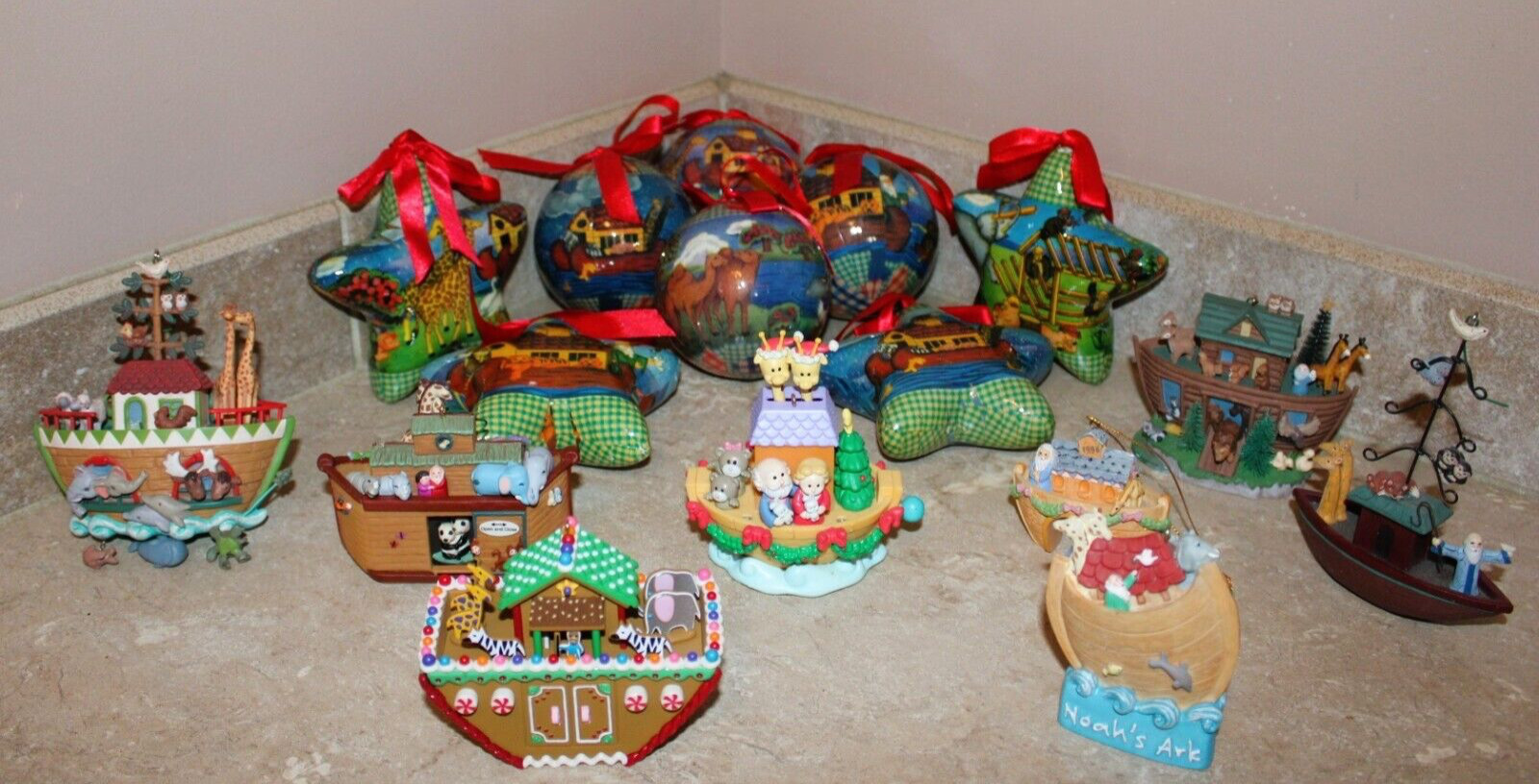16 Noah's Ark Themed Christmas Tree Ornaments Vintage Lot with Case