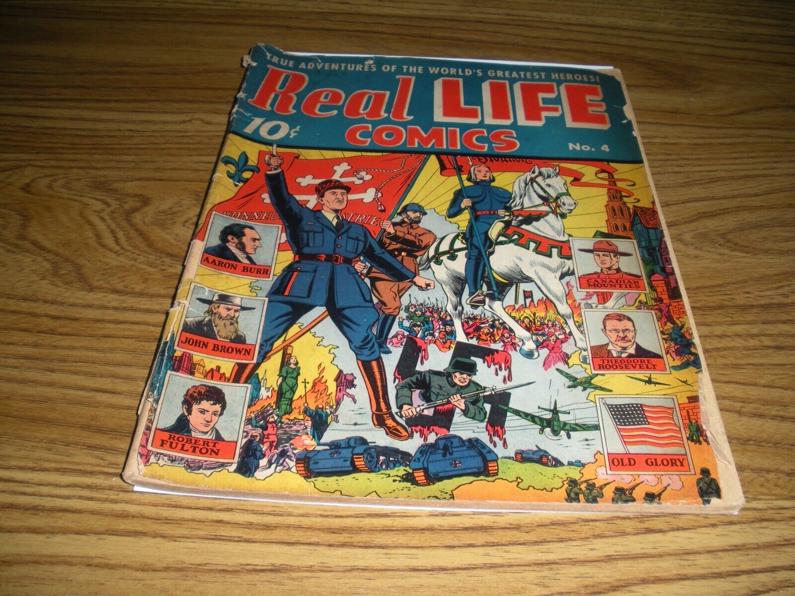 REAL LIFE COMICS #4 WAR COVER ALEX SCHOMBERG ART APRIL 1942 FR/GOOD