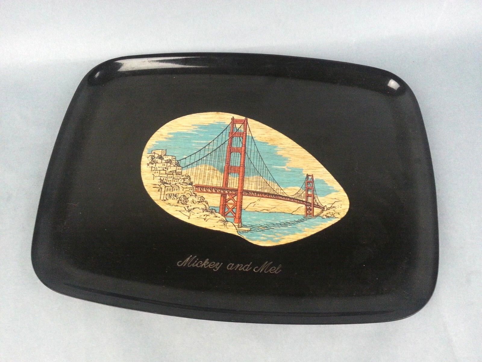 Vintage 1960s Couroc Monterey Serving Tray Golden Gate Bridge San Francisco