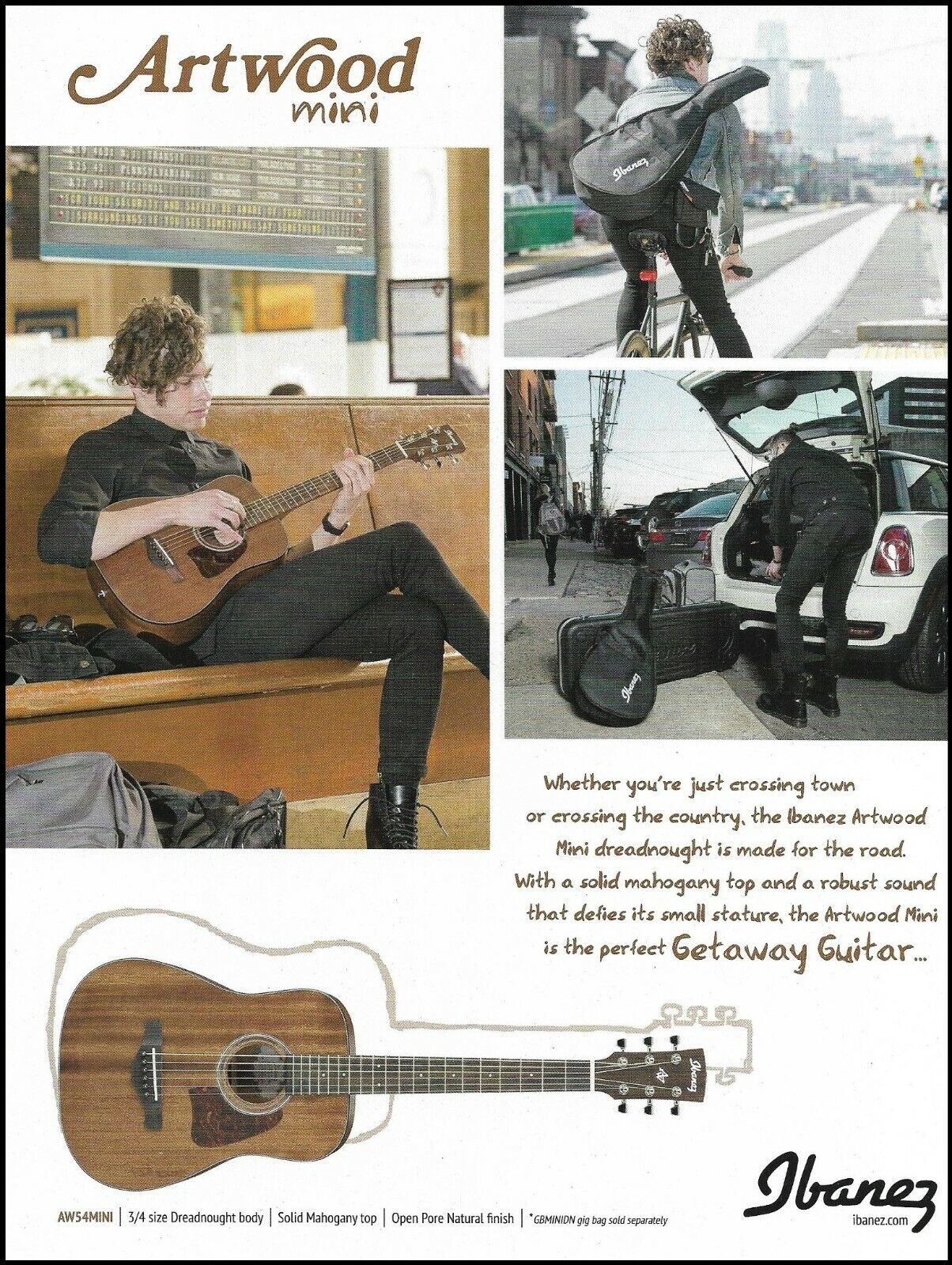 Ibanez Artwood AW54MINI Mini acoustic guitar series advertisement print ad
