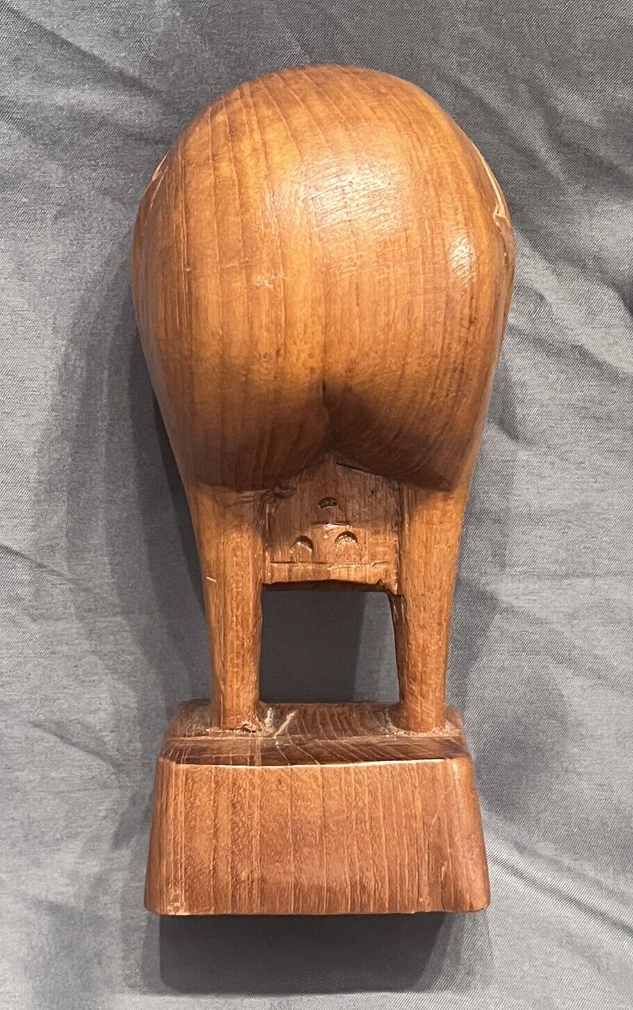 Folk Art Hand Carved Wooden Man w/ Head Between Legs Funny Figure Office Humor