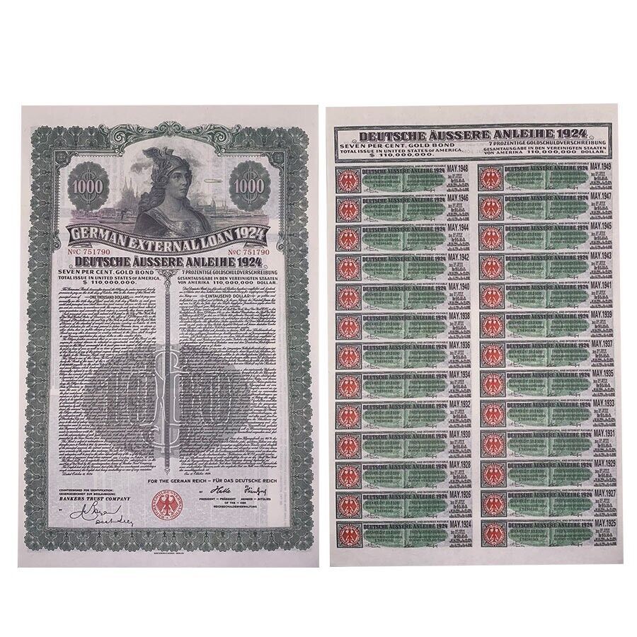 1924 german bonds $1000 non-currency historial art collection 1 set(2 pcs)