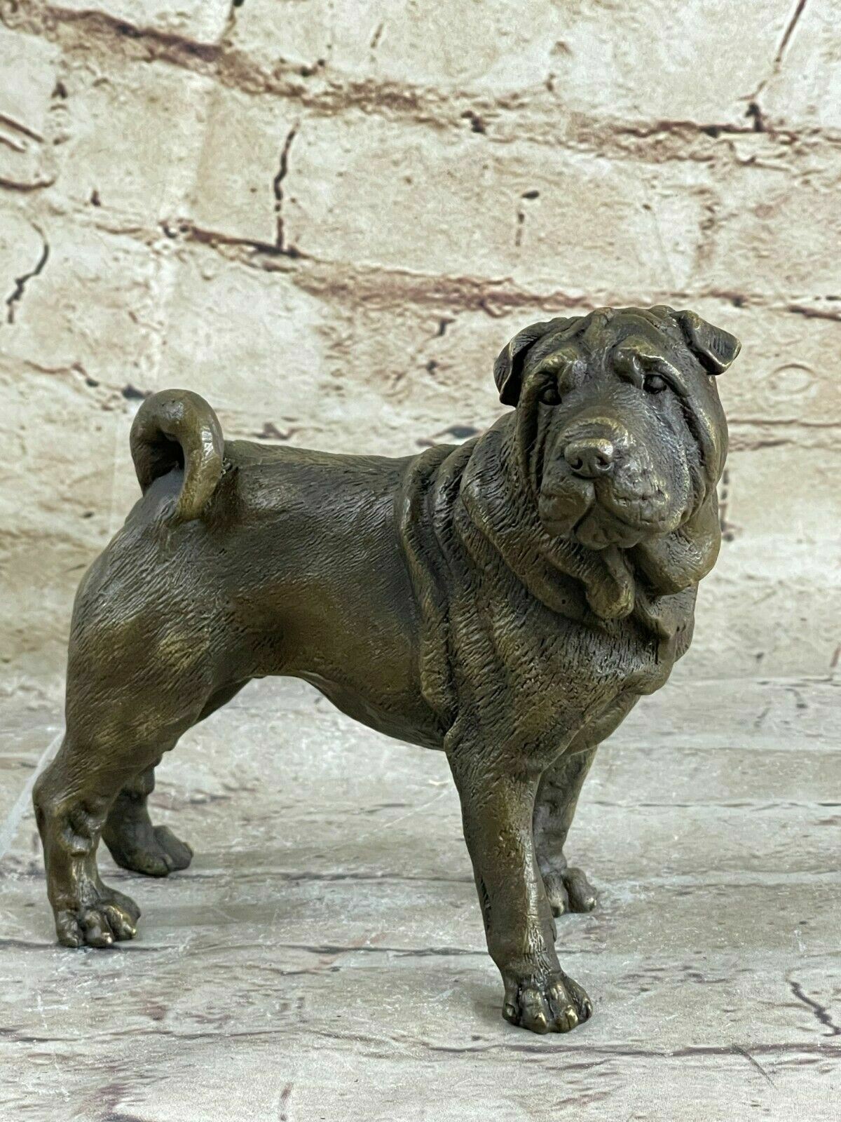 Vintage Bronze Shar Pei Dog Puppies Sculpture - Adorable Figurine Figure Artwork