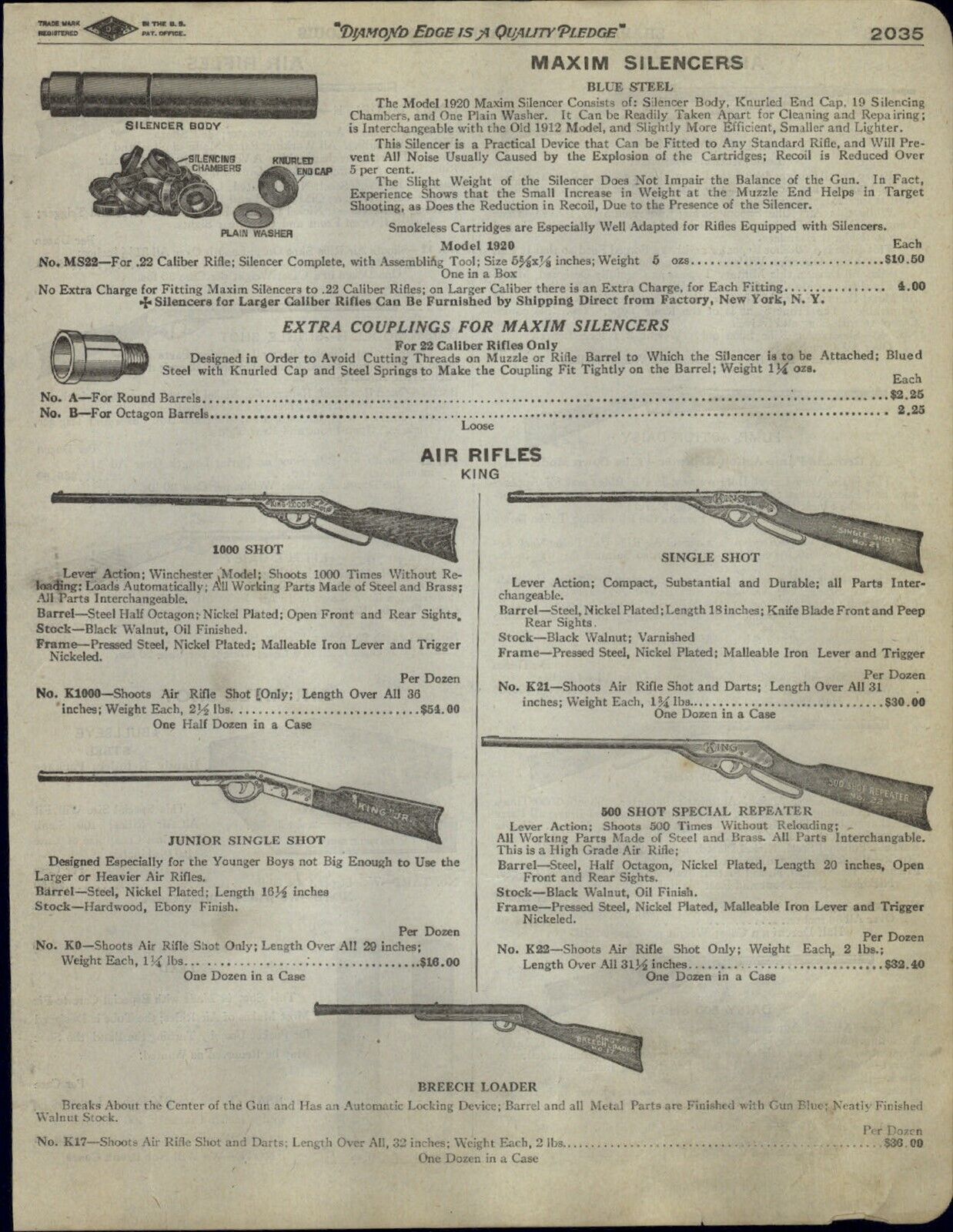 1923 PAPER AD Maxim Blue Steel Silencer King Air Rifle Daisy Military Repeater