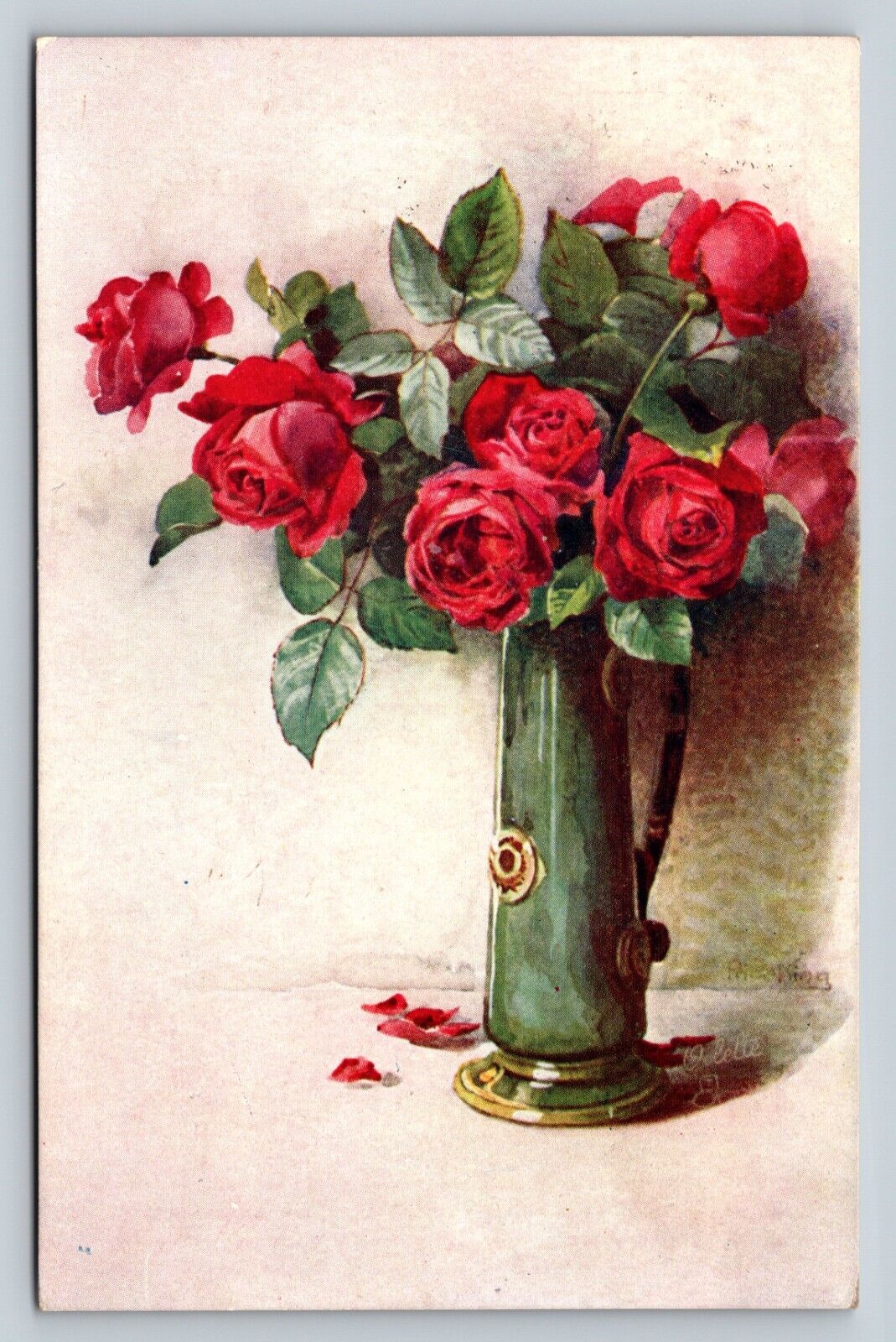 c1913 Vase w/ Flower Roses Art RAPHAEL TUCK & Sons OILETTE ANTIQUE Postcard