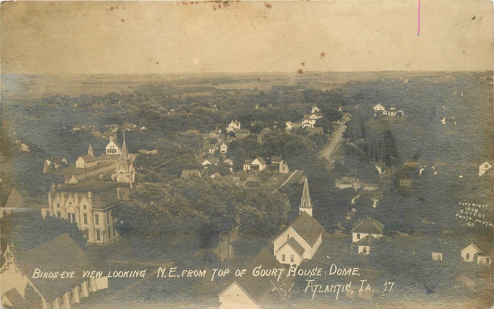 Postcard RPPC 1913 Iowa Atlantic Birdseye Court House Dome occupation 23-11426
