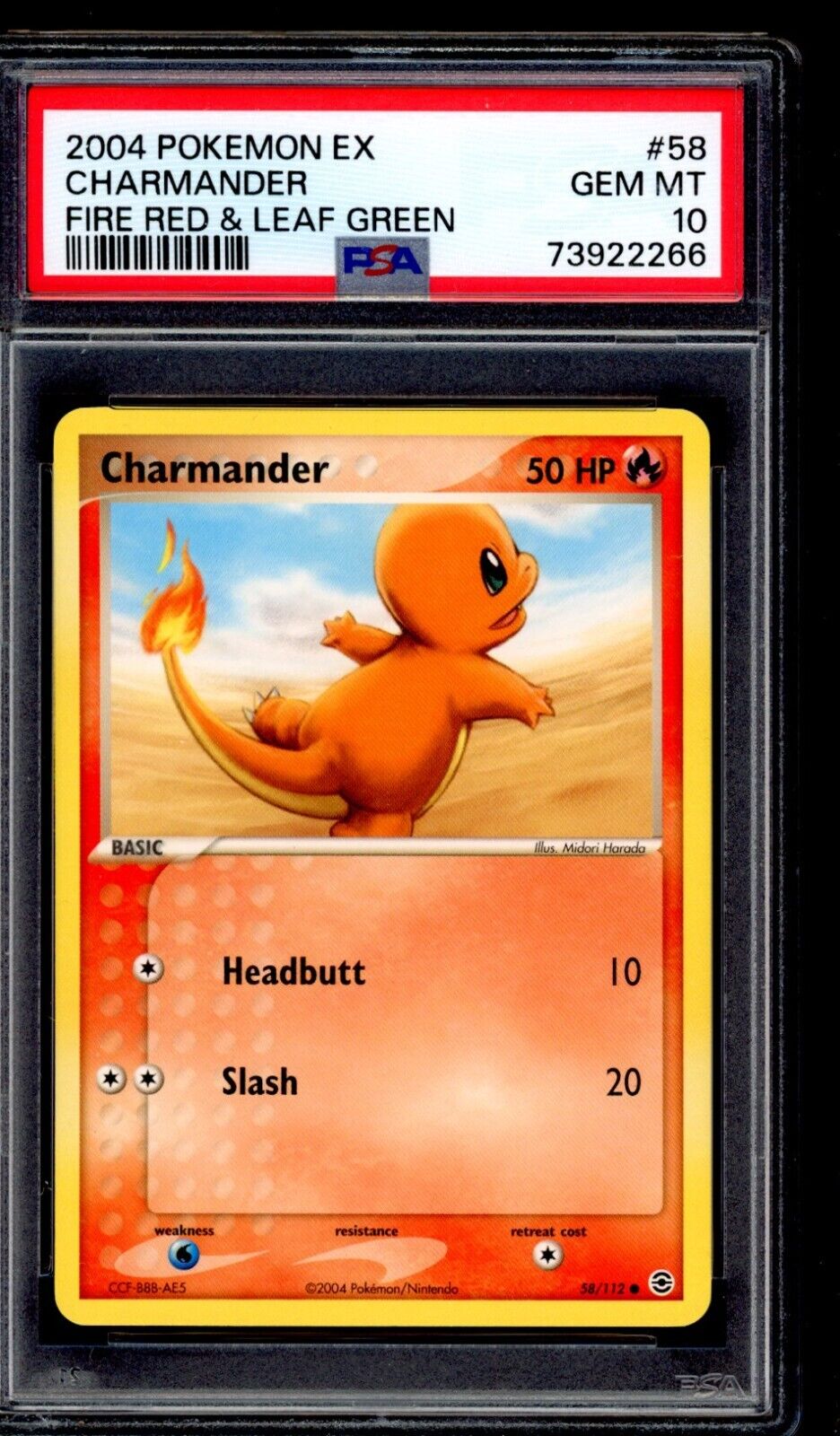 PSA 10 Charmander 2004 Pokemon Card 058/112 Fire Red & Leaf Green