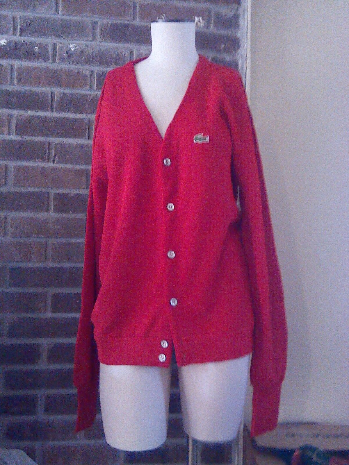  Vintage Izod Lacoste Men\'s Red Button-Up Cardigan++MADE IN U.S.A.