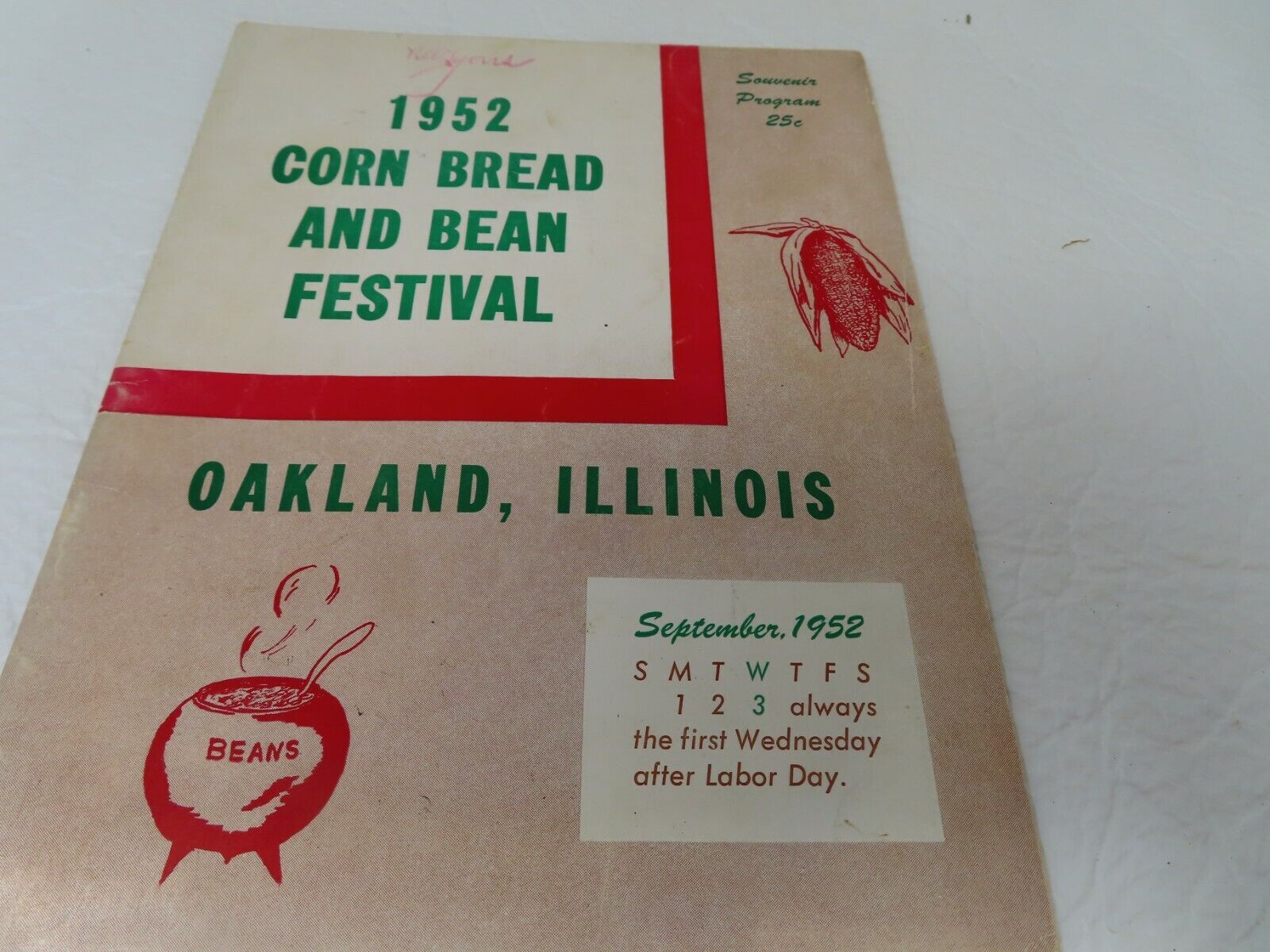 1952 Oakland IL Corn Bread and Bean Festival Booklet Souvenir Program Sept 3