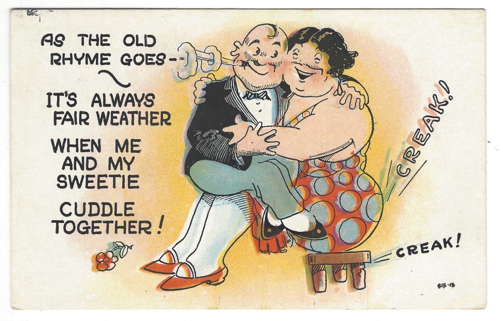 IT\'S ALWAYS FAIR WEATHER When Me And My Sweetie Cuddle, c1950\'s Comic Postcard