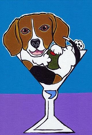 13x19 BEAGLE MARTINI Signed Hound Dog Pop Art PRINT of Original Painting VERN