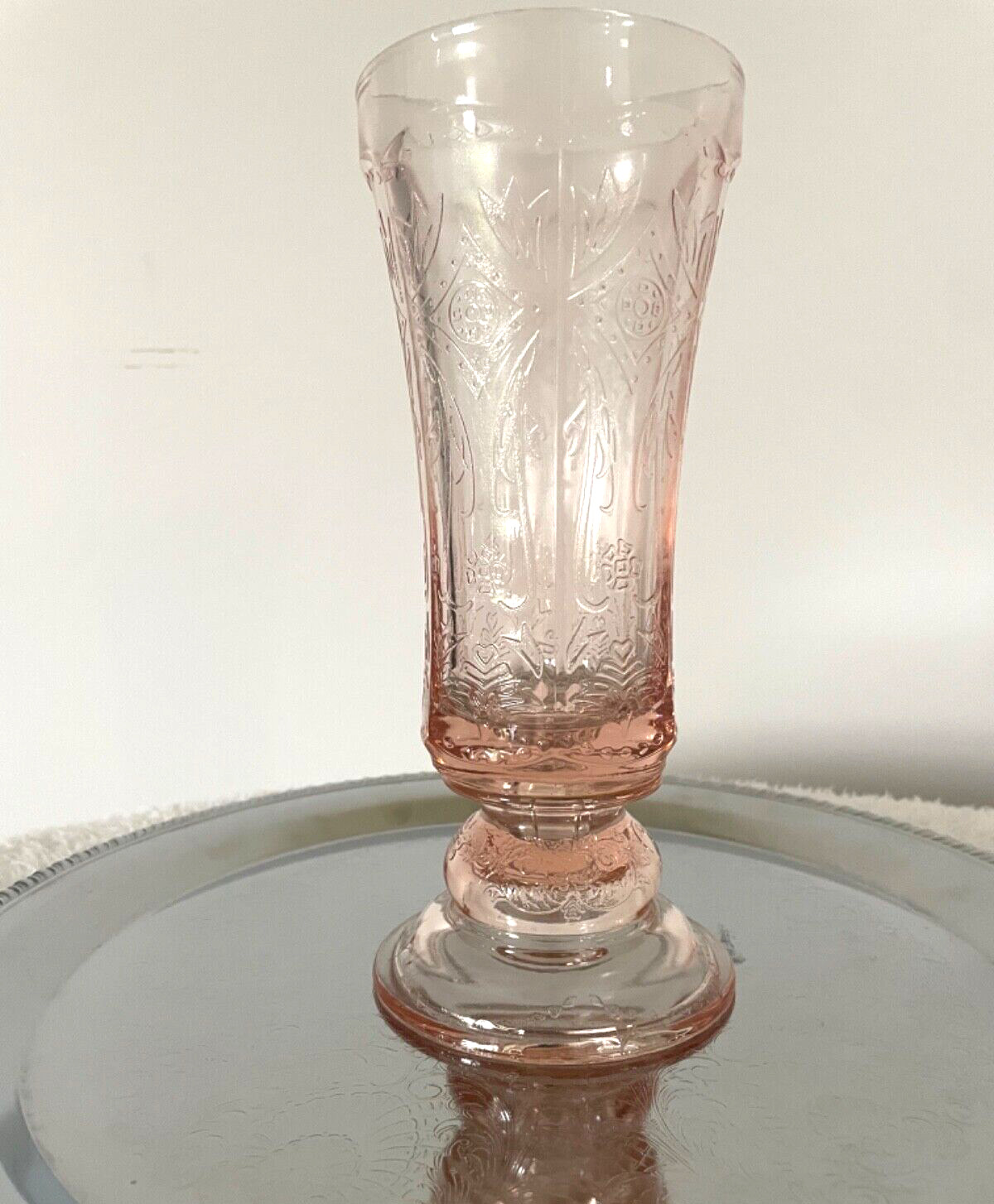 Vintage Indiana Glass Recollection Pink Hurricane Vase 42002 Madrid Depression