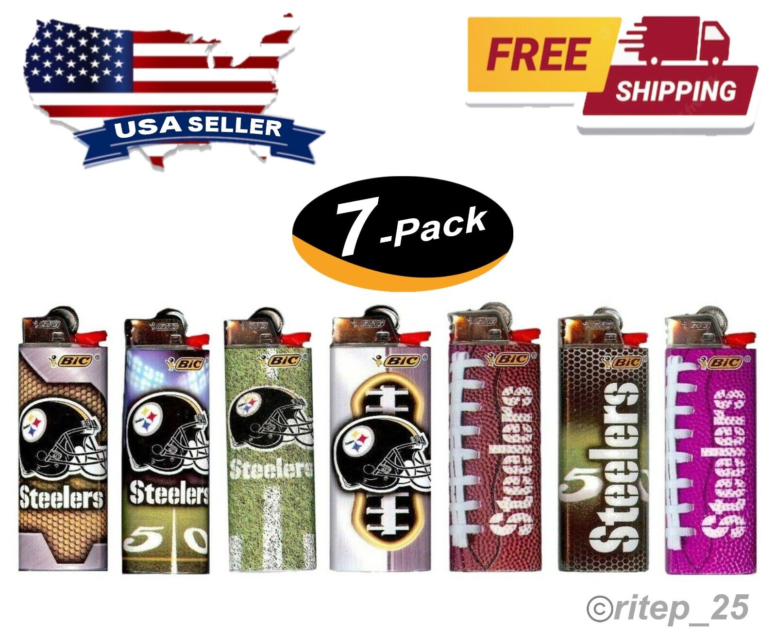 (7 Lighters) Bic Pittsburgh Steelers NFL Officially Licensed Cigarette Lighters