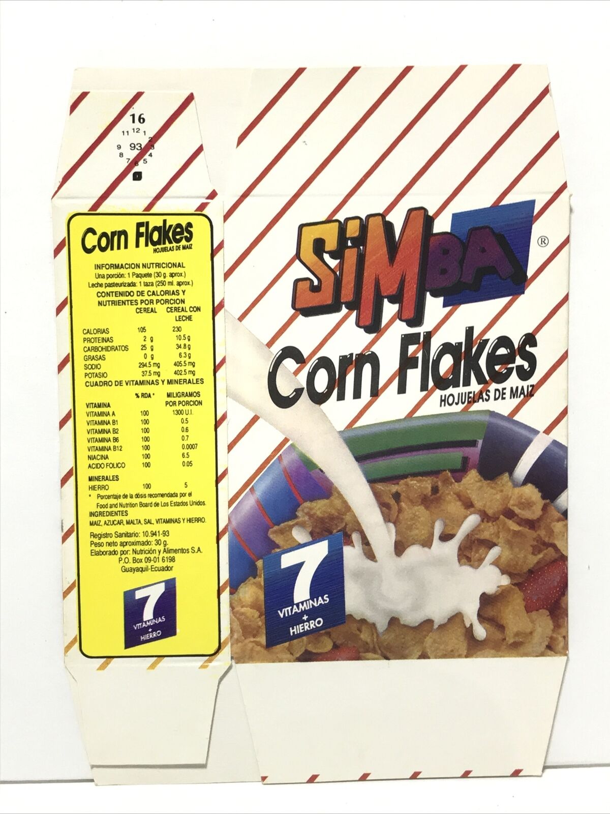 Kellogg’s Ecuador Simba Corn Flakes Unused Mini Cereal Box 1993