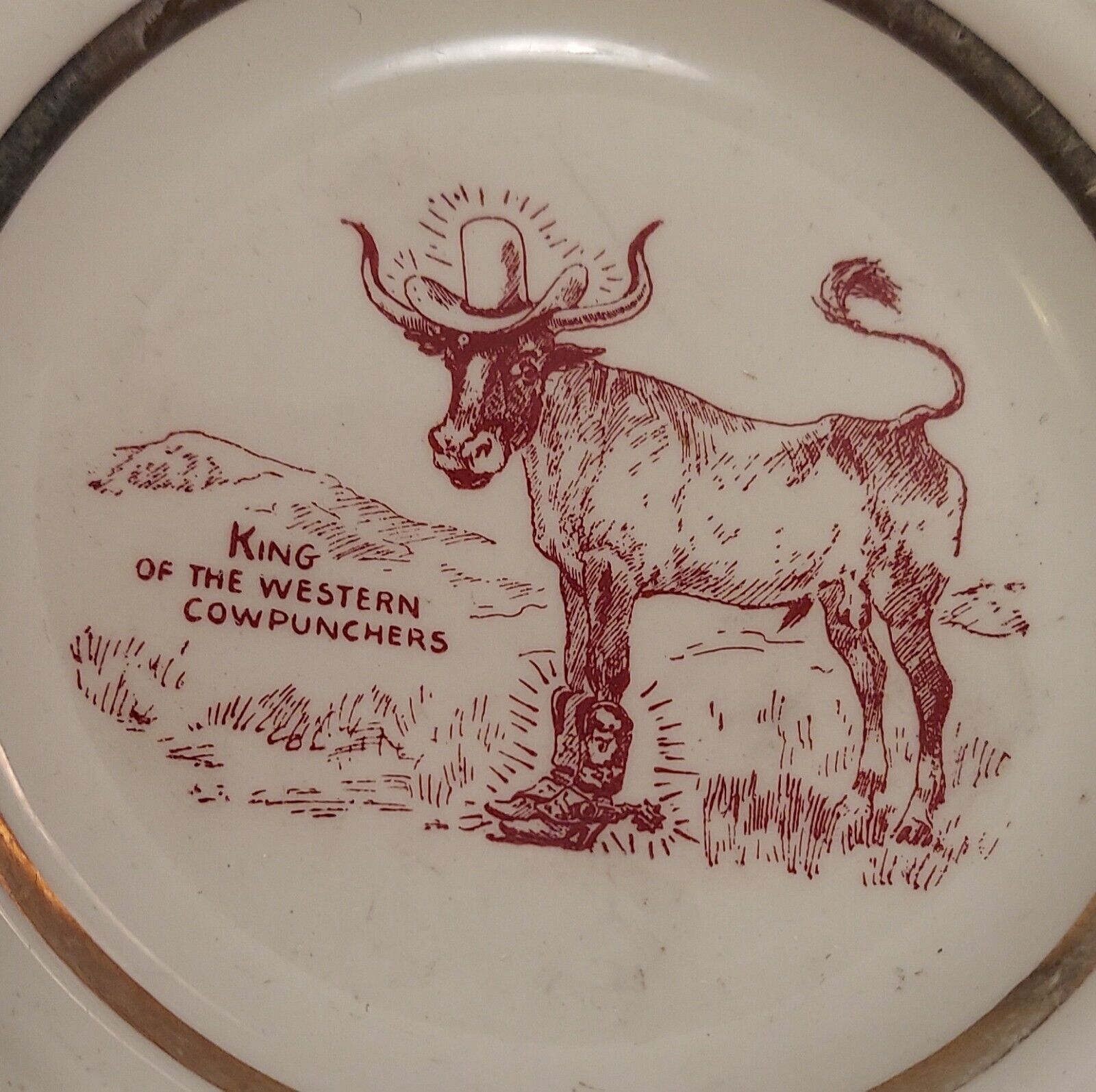 VINTAGE ASHTRAY King Of The Western Cowpunchers Mid Century Modern Western Cow 