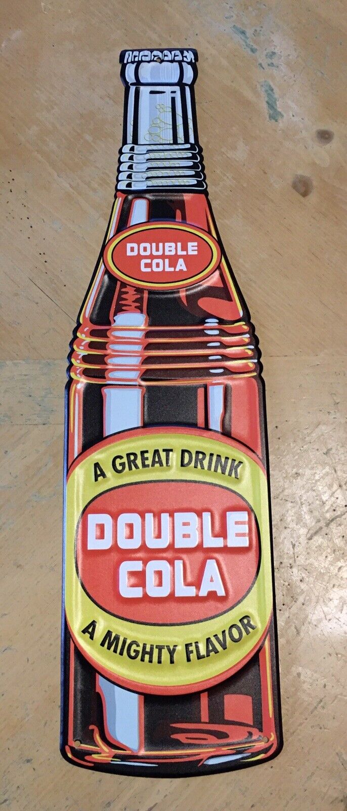 Double Cola Cutout Bottle Large Embossed Metal Sign 22 x 6 inches - See photos