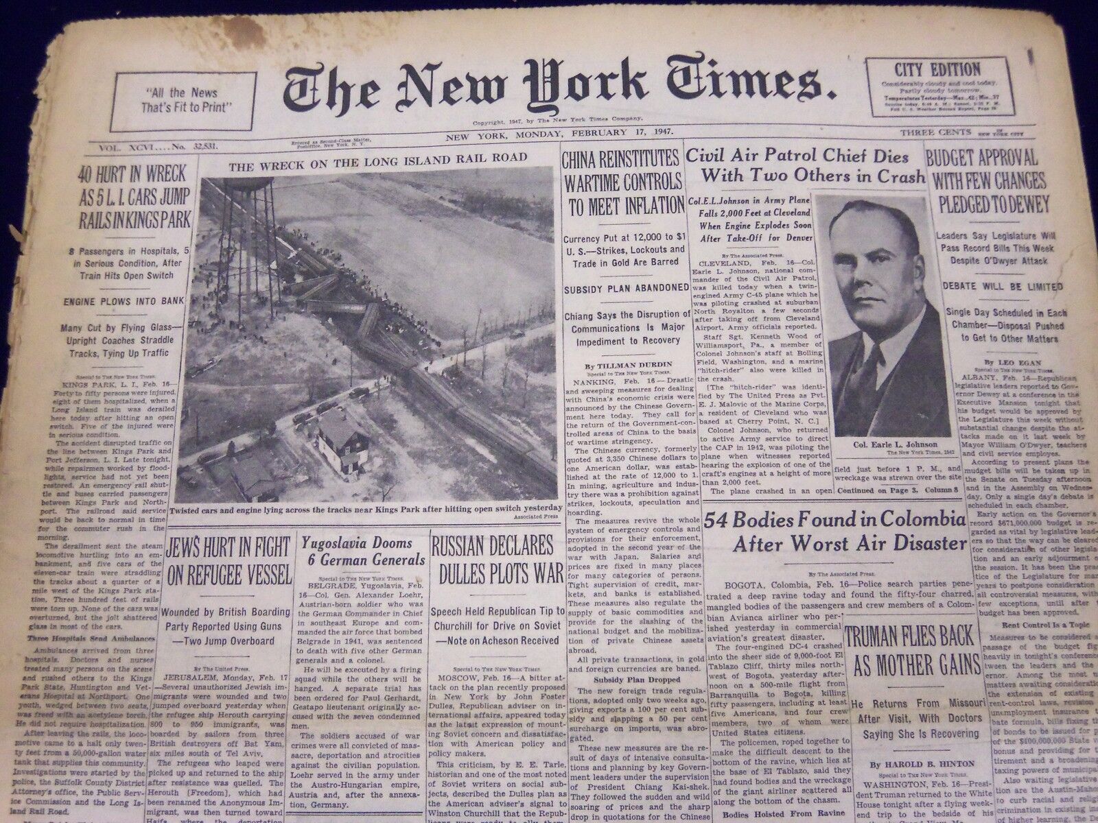 1947 FEB 17 NEW YORK TIMES - THE WRECK ON THE LONG ISLAND RAILROAD - NT 67
