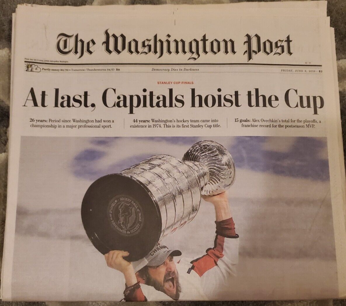 Washington Capitals Stanley Cup Champions Original Washington Post June 8, 2018