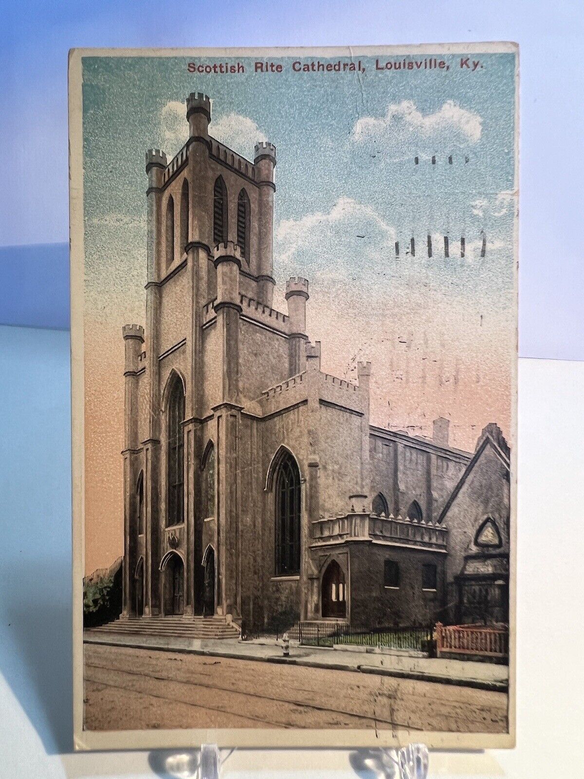 Scottish Rite Cathedral Louisville KY c1916 Postcard Trolley Tracks Street View