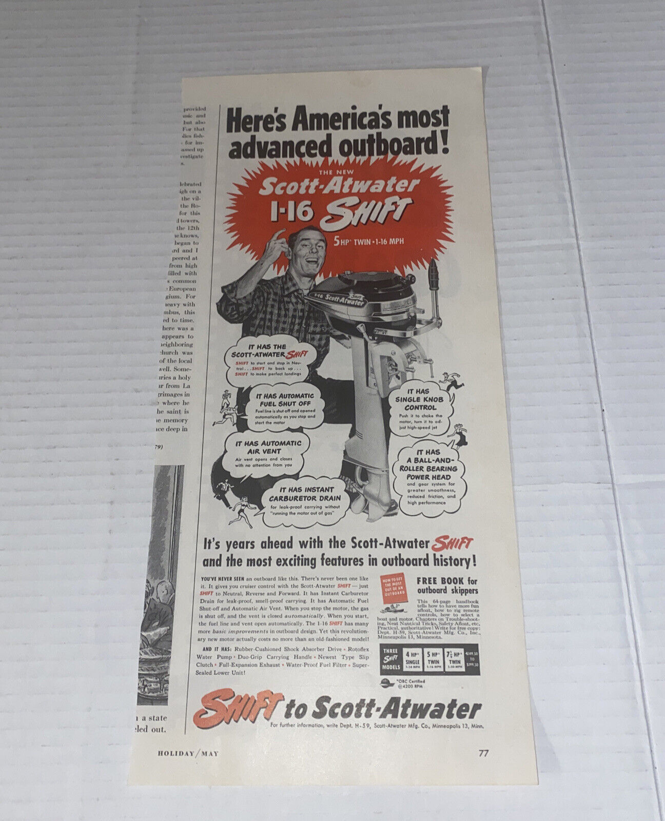 Vintage 1940s Scott-Atwater Print AD 1-16 Shift Outboard Boat Motor Minneapolis