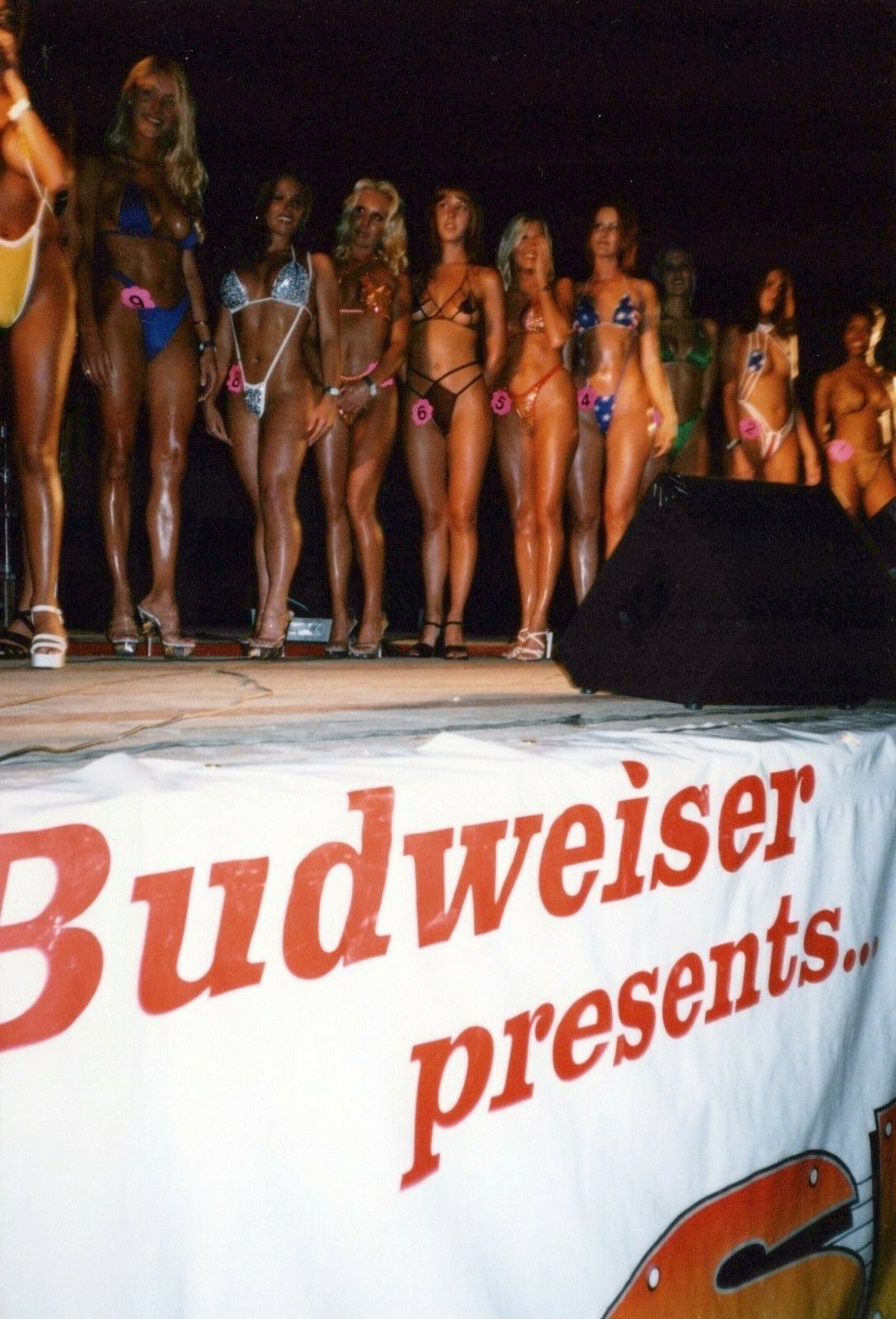 Vintage 1990s Found Photo - Sexy Bikini Model Wait On Stage For Judges Scores